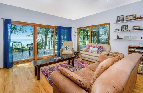 Lake Michigan Beach House | Dog-friendly home with lake views, wood stove, kayaks/SUPs, & W/D