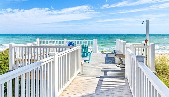 Clean beachfront condo with ocean view, washer/dryer, AC, & on-site pool