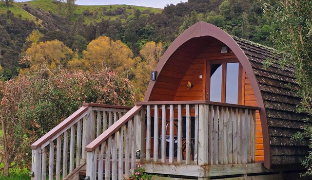 Pod 1 at Flat Hills Cafe and Tourist Park (sleeps 4), right on State Highway 1